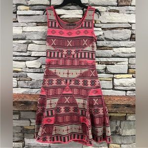 Peruvian connection aztec print tribal midi tank dress size small tank red pink